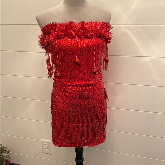 love on a hanger Other - Love on a hanger Red Sequin Off-Shoulder 2pcs top & skirt